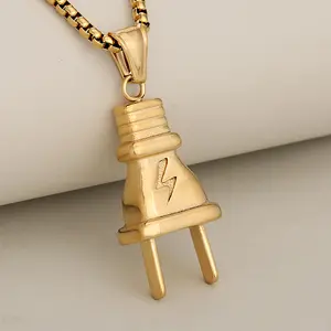 Creative Electric Plug Pendant Necklace - Stainless Steel Hiphop Punk Jewelry