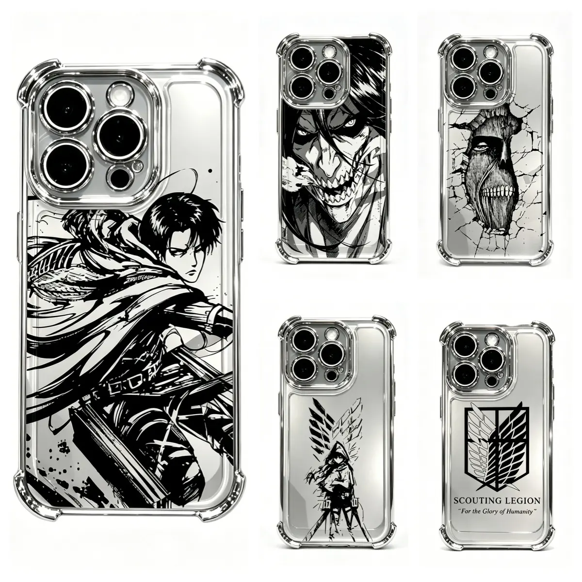 Hot-blooded anime Attack on Titan Plating Phone Case  for iPhone 17, 16, 15, 14, 13, 12, 11 Pro Air Plus ProMax and Samsung S26-S23 Plus shock-absorbing phone cases, fashionable gift.