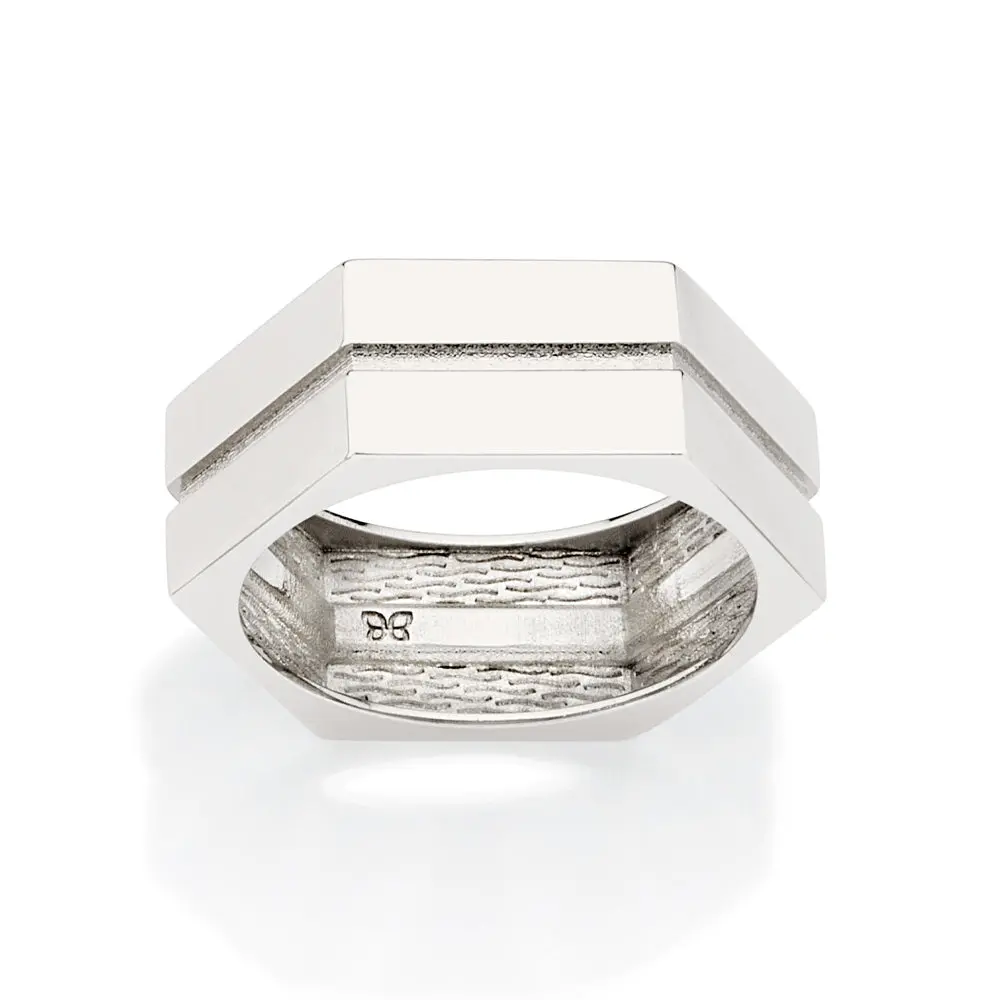 PLATINUM MEN'S HEXAGON RING