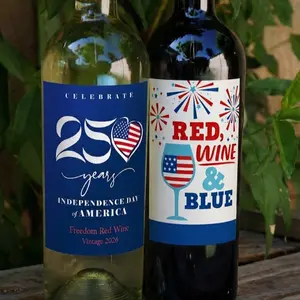 America’s 250th Anniversary Wine Label, 4th of July Wine Label Printable, Independence Day Wine Label, Hostess Gift Independence Day Party l Sticker ONLY - NO candle included
