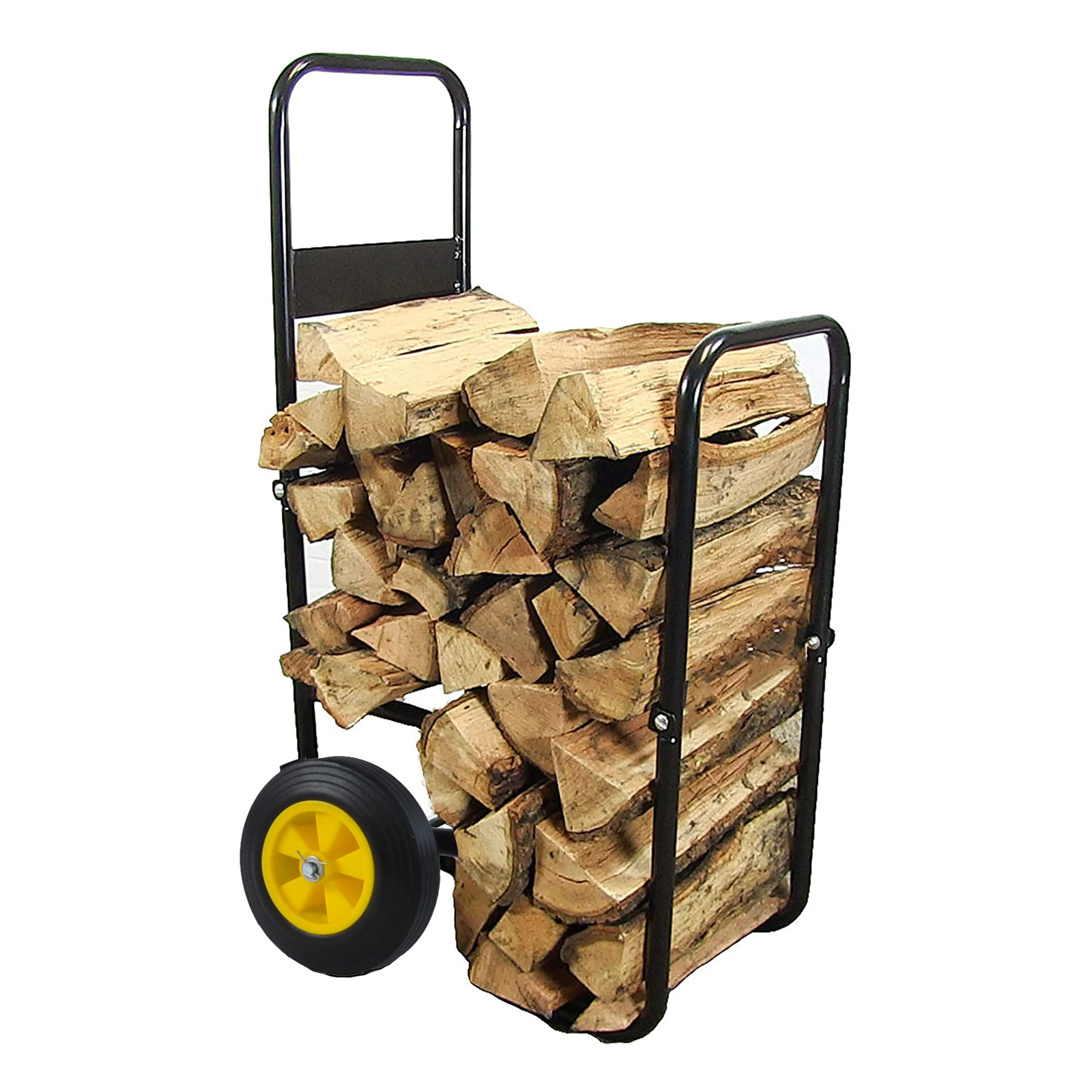 DONEXT Portable Black Metal Firewood Rack - Outdoor Rolling Log Cart with Wheels, Indoor/Outdoor Wood Hauling Dolly for Adults, Spacious Camping Firewood Holder, Durable Rough Terrain Metal Trolley, Gardening Tool Carrier, Home Heating Default Option