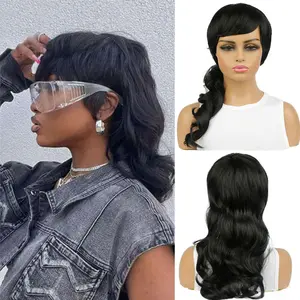 Hot-Selling Black Mullet Wig for Men and Women Synthetic Full Wig Mullet Wig human hair part wig Color  Blonde  Wig with Bangs