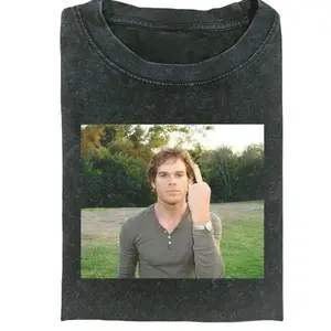 Dexter Morgan Middle Finger T-Shirt in Bay Harbor Butcher Design, Funny Dexter Meme Graphic on Vintage 90s Tee, Unisex Crew Neck with Relaxed Fit, Soft Cotton Pigment Dyed Shirt, Trendy Streetwear Gift for Men and Women, Cozy Oversized Everyday Wear