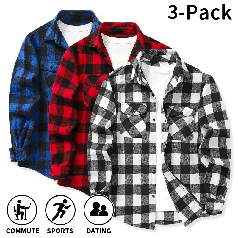 3 pack/1 pack heavyweight plaid  for , drop shoulder long sleeve loose fit casual jackets, versatile basic style suitable for multiple scenarios (inner top sold separately). yellow button shirt men