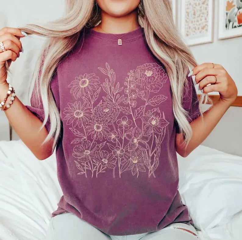 Comfort Colors Vintage Pressed Flowers Shirt, Boho Cottagecore Tshirt, Botanical Floral Tee, Wildflowers T Shirt, Gift for Gardener Floral Tee