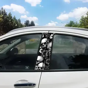 Skull & Flower Pattern Car Sticker, Car Decorative Sticker, Car Decals, Car Window B-pillar Sticker, Car Exterior Decoration Accessories, Vehicle Exterior Decoration, Premium Skull Stickers for Car, Laptop, Helmet, Motorcycle, Refrigerator