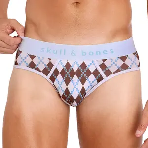 Skull Argyle Brief White