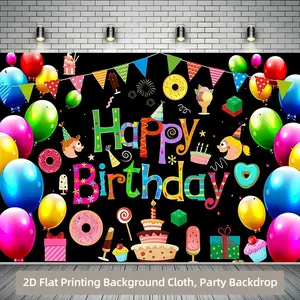 Colorful Birthday Background Banner, Birthday Party Decorations, Features Balloons, Flags, Cake Design, Ideal for Birthdays, Festivals, Family Gatherings, Photography Backdrop