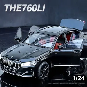Bmw 7 Series (the 760li) Alloy Car Model 1:24 Scale, Matte Pure Silver Color Options, Luxury Collection Interactive Play Toy