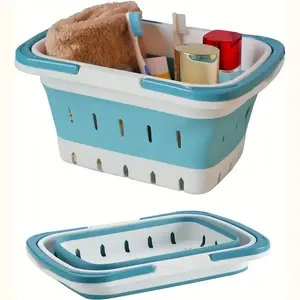 Foldable Portable Storage Basket with Handle, Handheld Clothing Organizer, Bathroom Kitchen Fruit Vegetable Holder, Dorm Gym Laundry Bin, Collapsible Storage Baskets, Clothes Organizer