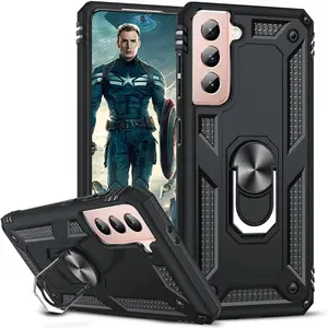 for Samsung-Galaxy-S21-Case-5G: Heavy Duty Samsung Galaxy S21 5G Case with Stand, Military-Grade Dual Layer Protective Phone Case Cover with Magnetic Ring Kickstand for Samsung S21 5G, Black