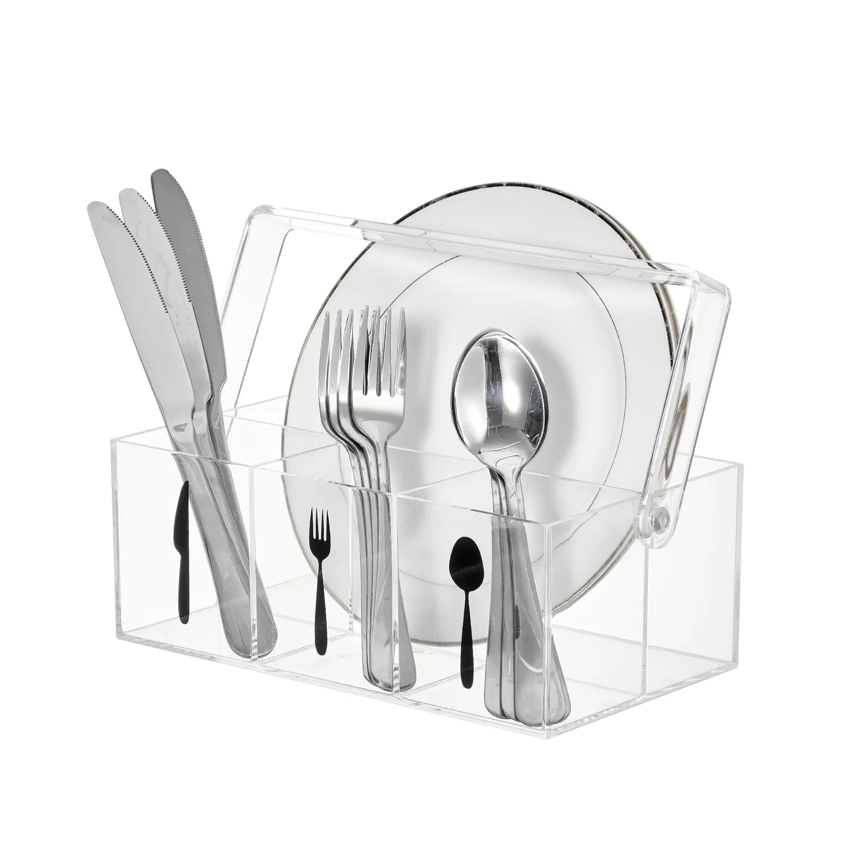 Portable Acrylic Utensil Holder | Flatware & Paper Plate Dispenser | Ideal for Kitchen Countertop, Parties, Camping and Outdoor Picnic Use