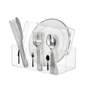 Portable Acrylic Utensil Holder | Flatware & Paper Plate Dispenser | Ideal for Kitchen Countertop, Parties, Camping and Outdoor Picnic Use