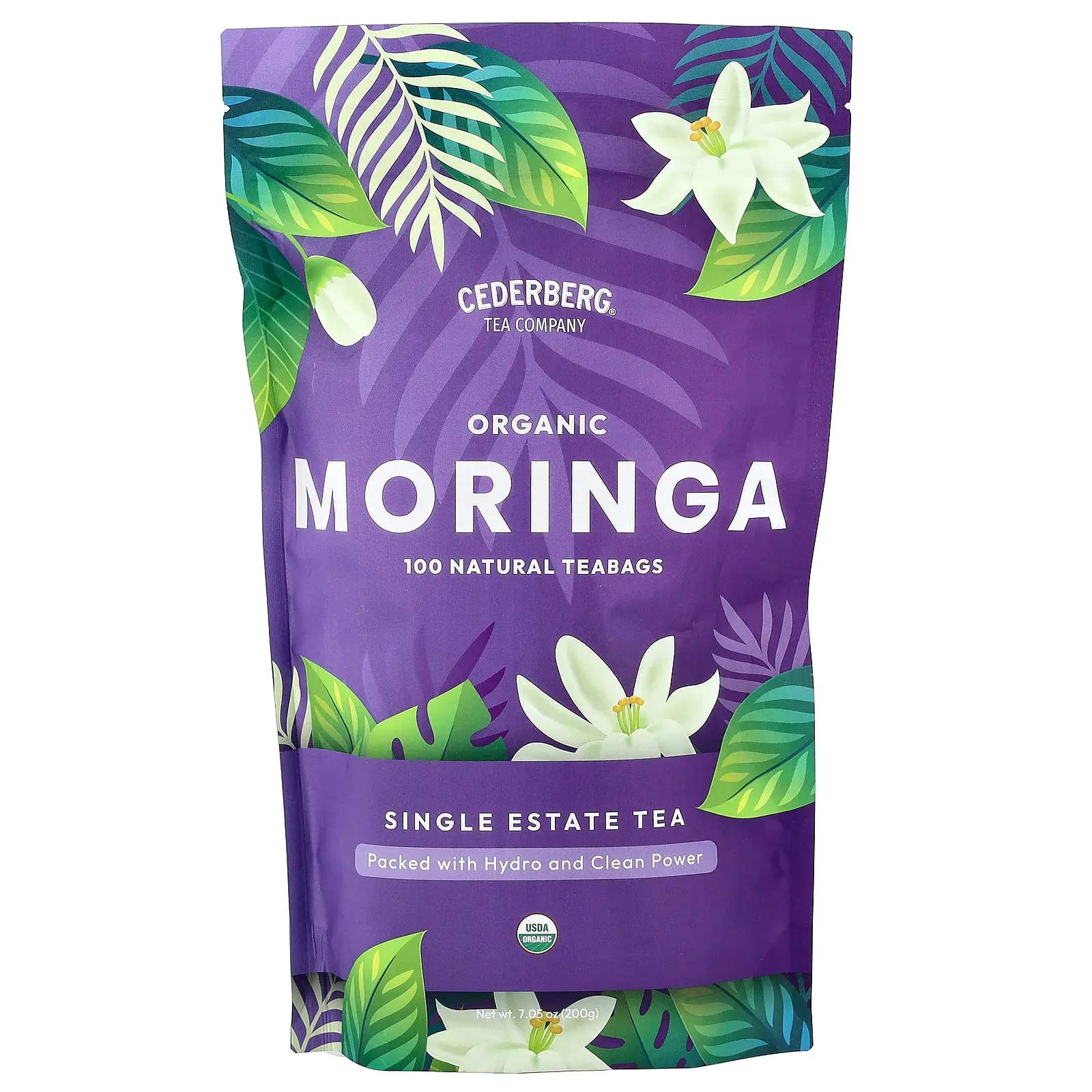 Cederberg Tea Co Single Estate Tea, Organic Moringa, Caffeine Free, 100 Natural Tea Bags, 7.05 oz (200 g)