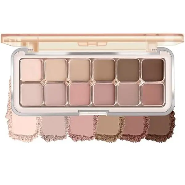 Eyeshadow Palette with Brush, Korean Eyes Makeup | Matte Pink Brown Eye Shadow, Netural Brown Eyes Palette for Women, Soft Blendable Powder Eyeshadow