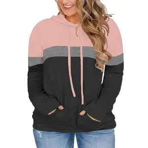 ZYNE TikTokShopBlackFriday Women Plus Size Hoodies Sweatshirts Color Block Tops with Pockets Casual Tunics XL-4XL(gift)Gift