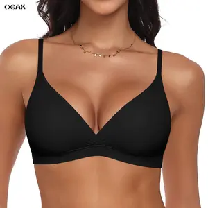OEAK Womens No Padding No Underwire Non-supportive Comfortable Triangle Bras Sexy Plunge Unlined Bralette Pull On Bra Seamless Everyday Tshirt Bras