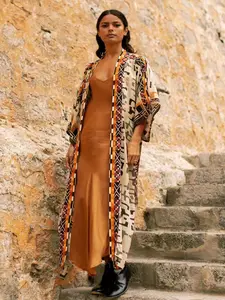Women's Summer Beach Boho Vacation Dress Bikini Cover-Up, Casual Loose-Fitting Long Sleeve Maxi Dresses for Daily Wear & Travel