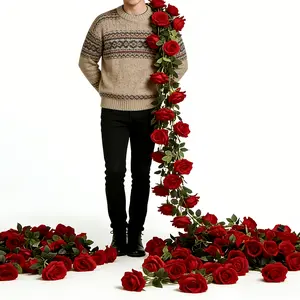 90 Roses 2-Pack, Spring, Valentine'S Day Special, Arch Vine Fake Spring Flowers Garland Suitable for Room Party Home Wedding Birthday Christmas Wall Arch Decoration, New Year Decoration, Valentine'S Day Decoration, Spring Red Flower Floral Wall Deco