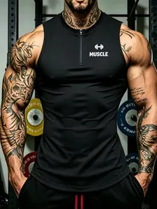 Men's Fitness Top, Casual Running Quick-Dry Breathable Tight Fit Tank Top, Sleeveless T-Shirt for Workout Training, Night Run, Daily Wear