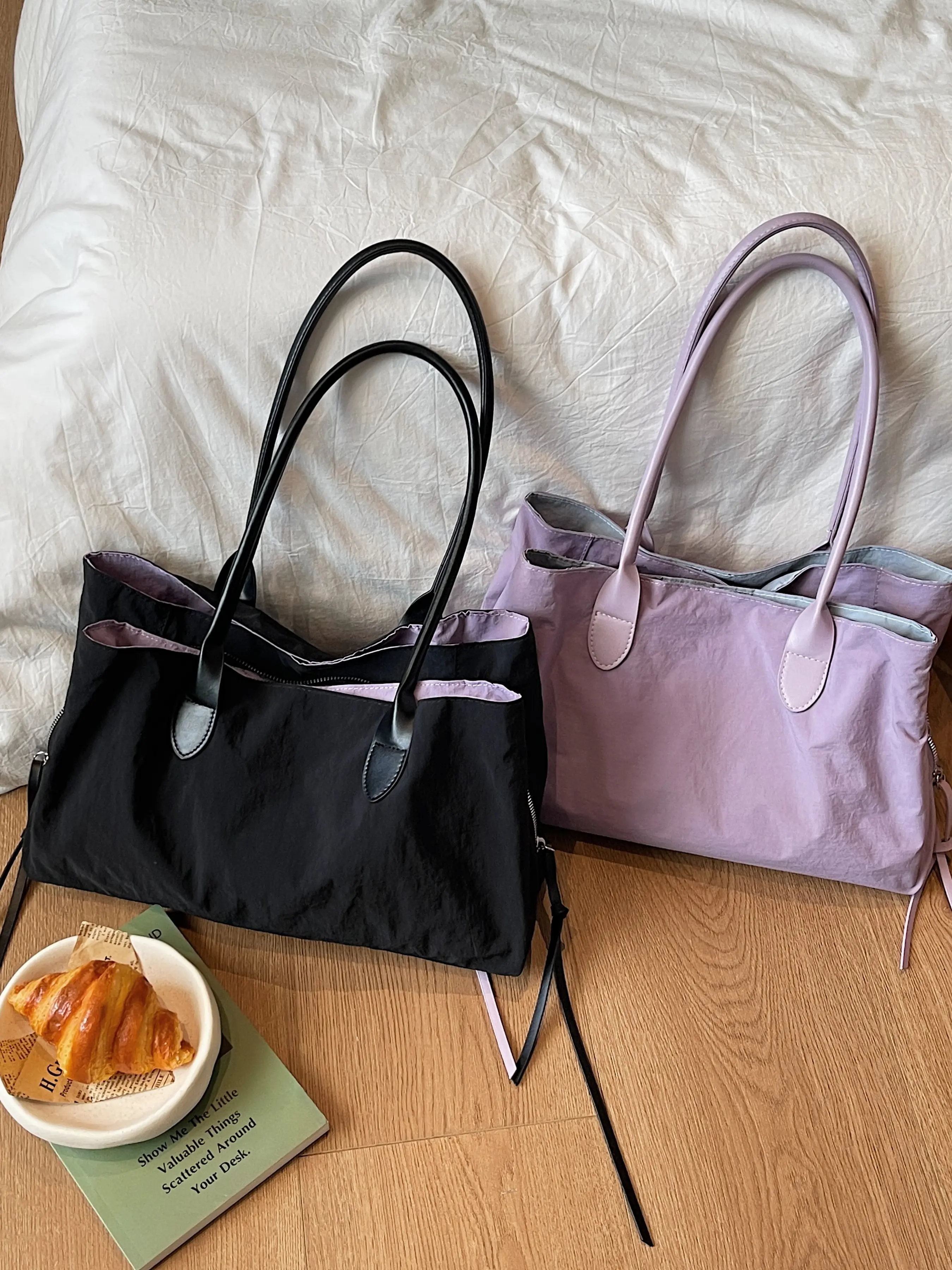 Women's Nylon Tote Bag, Summer Hobo Tote, Shopping Tote Bags, Large Capacity, Multi-Layer Practical Shoulder Bag, Casual Simple Versatile Handbag, Ideal for Shopping, College, Gifts