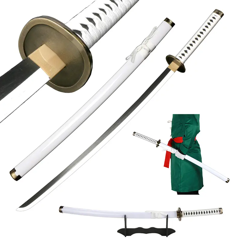 41-in Anime Bamboo Wooden Katana Sword, Roronoa Zoro Wado Ichimonji Cosplay Sword with Belt, Holder & Stand Display for Halloween Cosplay Collection, Cosplay Props