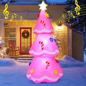 GOOSH 5 FT Pink Christmas Inflatable Tree with Built-in Music Box & LEDs Outdoor Decorations for Xmas Holiday Party Garden Lawn Yard Decoration