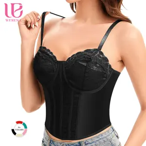 Werena Lace Corset Bustier Tops for Women Underwire Push Up with Boning and Hook & Eye Closure Body Sculpting Going Out Top for Date Night