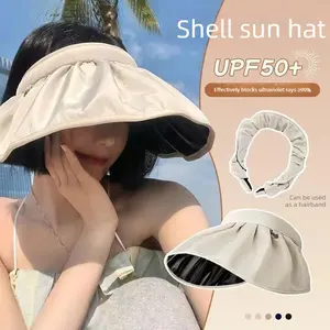Summer Vinyl Shell Hat Women's UPF50+ UV Protection Sun Hat Outdoor Beach Visor Hollow Top Hair Accessory for Daily Wear
