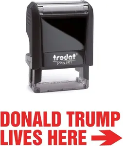 Donald Trump Lives Here Self Ink Stock Stamp - 9/16" x 1-1/2" - Patriotic Office Supplies, Political Campaign Tool, Custom Stamping, Durable Ink Stamp, Election Merchandise