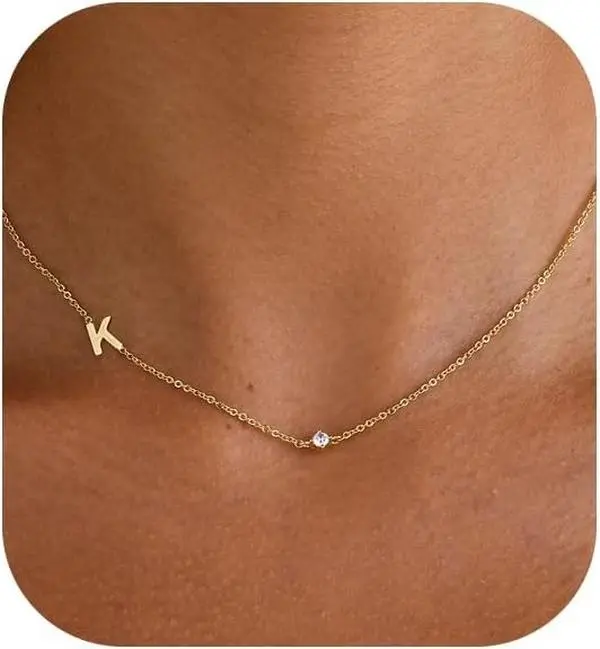 Dainty Initial Gold Necklace for Women 14K Gold Plated Sideways Letter Personalized Simple Initial Choker Trendy Jewelry Gifts