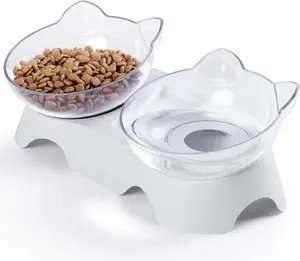 Cat Food Bowls Elevated Tilted, Anti Vomiting Orthopedic Kitty Bowls for Puppy and Bunny, Indoor Cats.