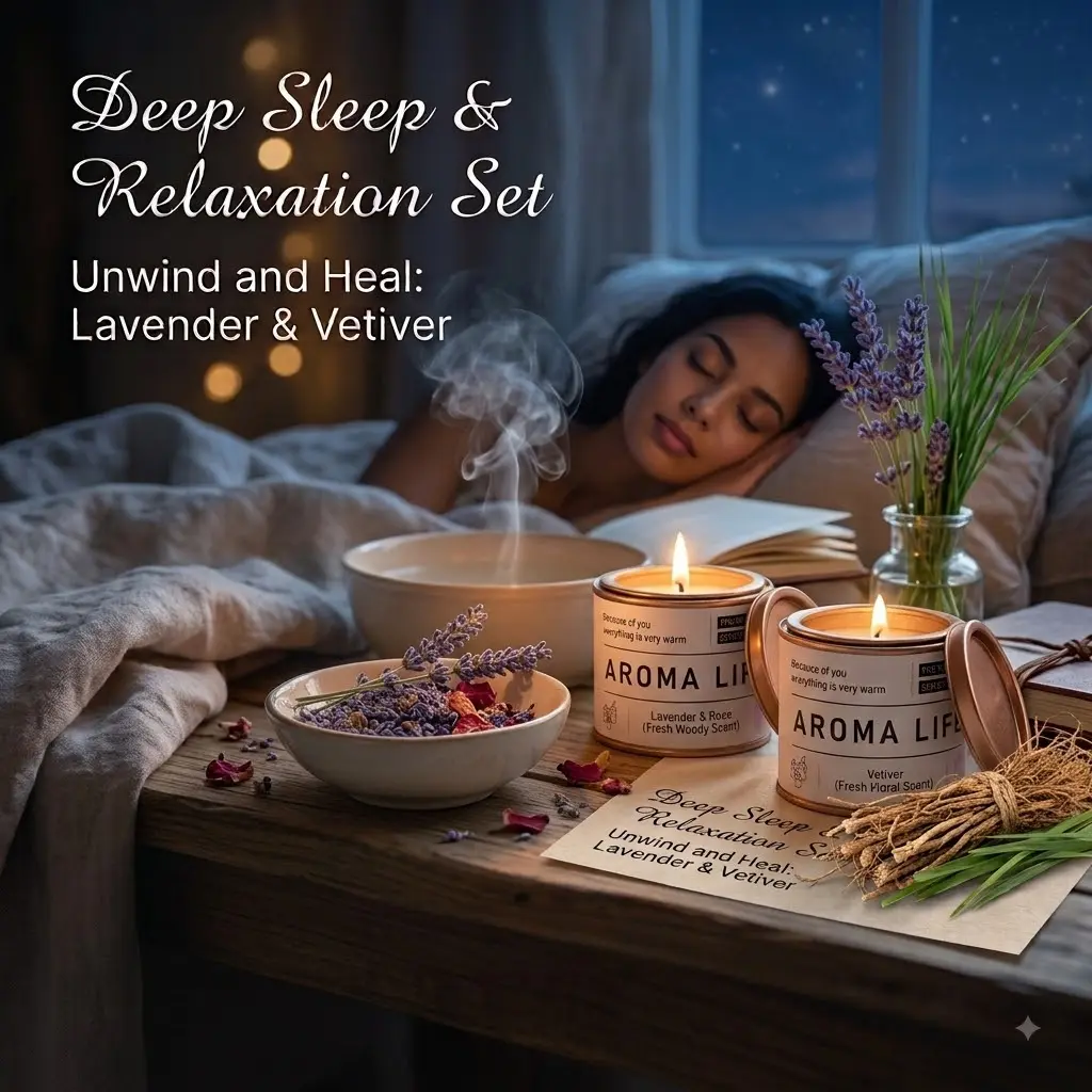 Deep Sleep & Relaxation Candle Set | Natural Aromatherapy Lavender & Vetiver Soy Candles in Metal Tin for Stress Relief, Bedroom Decor & Gift
