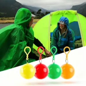 4 Pcs Adult Emergency Rain Poncho, Waterproof Rainproof Hooded Raincoat, Keychain Attached, Ideal for Outdoor Cycling, Hiking, Sports, Amusement Parks, Random Colors