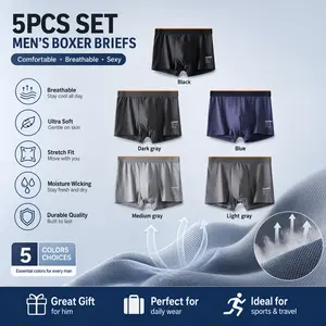5 Pack Men's Boxer Briefs, Ultra Soft Breathable Moisture-Wicking Underwear, Comfort Stretch No Ride-Up, Daily & Sports Use, Great Gift for Him