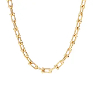 14K Gold Plated U Shaped Bamboo Chain Paperclip Chains Adjustable Necklace for Women Gold Plated  Designer Jewelry