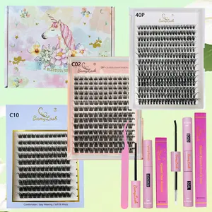 3 boxes Natural Cluster Eyelash Kit 40P C02 C10 with Bond Seal Remover Applicator lash brushes,Natural individual cluster lash extension,perfect for home lash diy eyelash extension for everyday use