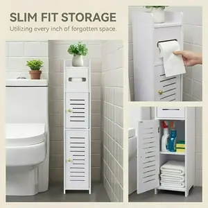 Fully upgraded and improved bathroom storage cabinet | Narrow double-door design for shelf placement next to the toilet, saving you more bathroom space. Its stable and independent design is suitable for both home daily use and dormitory use.