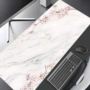 Cherry Blossom White Marble Design Extra Large Gaming Mouse Pad, Aesthetic Desktop Drotection Pad, Washable Rubber Pad, Non-slip Lock Edge Multi-size Mouse Pad for Home Office, Desktop Accessory, Office Desk Accessories
