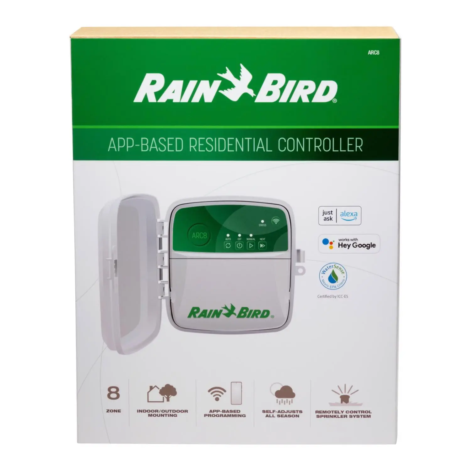 Compact App-Based 8-Zone Programmable Outdoor Residential Irrigation Controller, Gray, with Remote Control