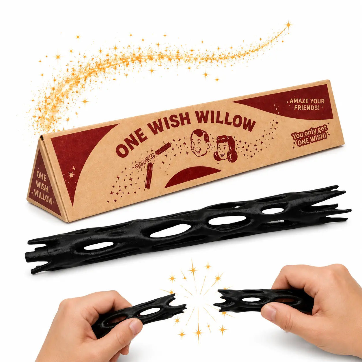 One Wish Willow Box and Stick, Fantasy Wand Toy Prop for Party Display | Fantasy one wish willow stick with box for pretend play, party favors, themed photos, cosplay scenes, and collector displays