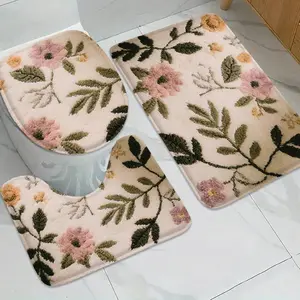 Summer floral pattern bathroom anti slip mat, entrance door mat, shower room small carpet, toilet water absorbing foot mat