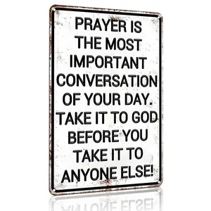 Christian Gifts for Men & Women, Prayer Essential Daily Dialogue, Vintage Tin Sign, Religious Metal Wall Art, Home/church Decoration, 8x12 Inch, Wall Metal Plaque