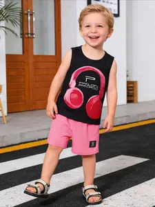 Summer Two-Piece Set Letter Print Round Neck Vest + Shorts, Fashion Sportswear for Little Kids, Casual Summer, Kids Clothing, Toddler