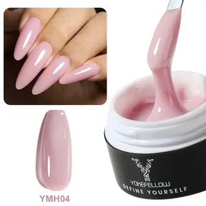 YOKEFELLOW Builder Nail Gel YMH04 15g 0.5oz Nude Pink HEMA-free TPO-free Self Leveling Hard Gel Nail Extension Gel UV LED Lamp Cured for Healthy Nails Friendly for Beginners