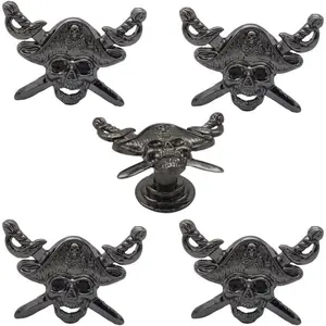 Skull Drawer Knob, 5 Pcs Creative Pirate Zinc Alloy Single Hole Cabinet Dresser Cupboard Wardrobes Pull Handle Decoration for Kitchen Bathroom Livingroom Office