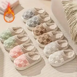 Cotton Slippers for Women, Plaid Cuff Warm Fuzzy Fleece Plush Slipper, Cozy Memory Foam Cute Soft Women's Home Slippers, Indoor Comfort House Slippers