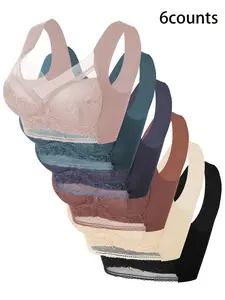 3/6 Pcs Esselegance Women's Seamless No Underwire Wireless Bra, Underwear, Medium Support, Comfortable Casual Everyday Wear, Breathable Elastic Stretch Fabric, No Squeezing & Back Design