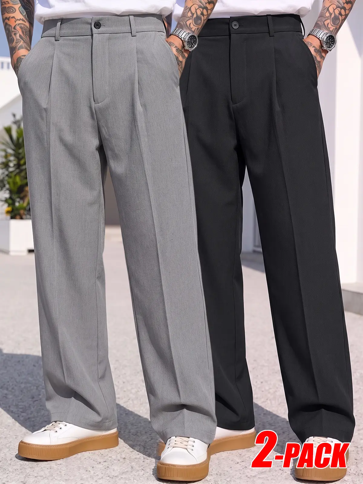 2-PACK Draped Straight Cropped Suit Pants, Ventilated Wrinkle Resist Soft Fabric, Clean Fit Silhouette, All Match Smart Casual Business Casual Cropped Trousers For Travel And Weekend Occasions Bundle