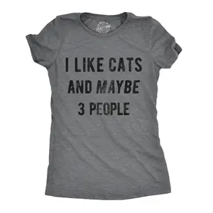 Womens I Like Cats and Maybe 3 People T shirt Funny Pet Lover Cool Humor Graphic Funny Womens T Shirts Cute Vintage Fashion Casual Ladies T-Shirt Gift Introvert Tops for Women Funny Cat Top Women's Novelty Tees Dark Grey